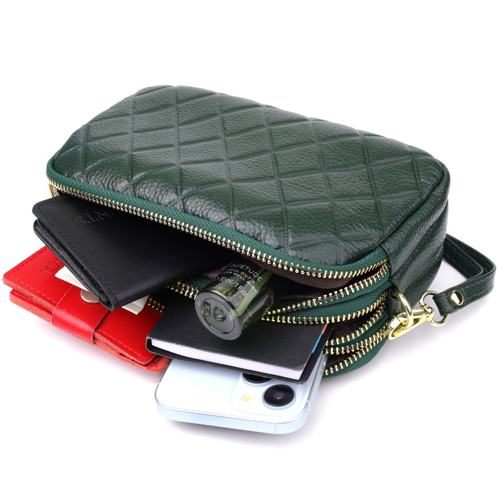 Кожаная сумка на три отделения для женщин Vintage 22893 Зеленый Киев - изображение 8