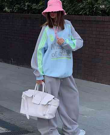 Женский стильный оверсайз костюм двойка: свитшот и брюки в спортивном стиле двухнитка + рибана Серый Одесса