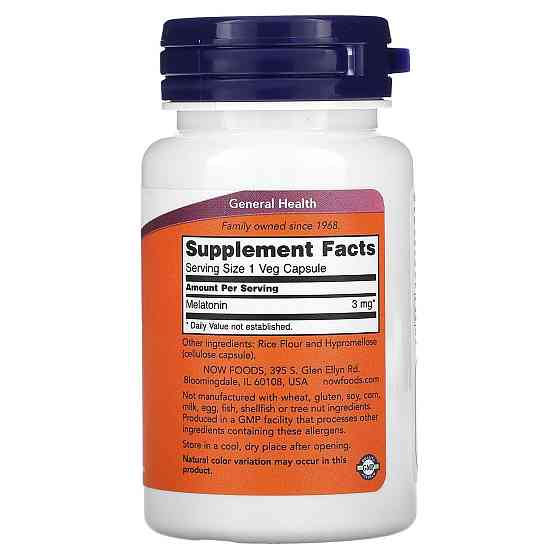 Мелатонин Now Foods Melatonin 3 мг 60 вегетарианских капсул Киев