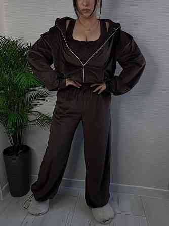 Женский стильный повседневный плюшевый костюм тройка Шоколад, 42/44 Одесса