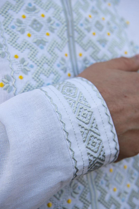 Вышиванка льняная мужская, длинный рукав, белая,( лен ) топ Киев - изображение 2