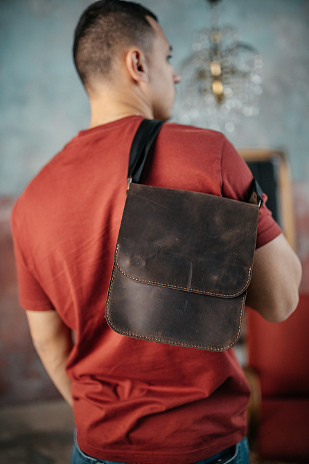 Мужская барсетка с клапаном, черная сумка через плечо из натуральной кожи, классический мессенджерMasterSem Киев - изображение 3