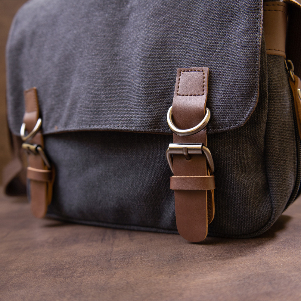 Сумка почтальонка текстильна Чорна (Vintage) Київ - фото 3