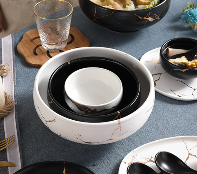 Тарелка глубокая Мраморная роскошь ЧЕРНАЯ фарфоровая под мрамор 23 см 2300 мл БОЛЬШАЯ тарелка для супа Кременчуг - изображение 5