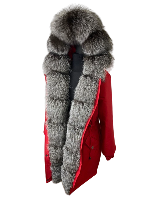 Парка женская с мехом чернобурки Красный 50 75см Харьков - изображение 1
