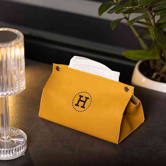 Серветниця з еко шкіри 20×7.5×11.5 см для серветок на кнопках Жовтий HP-3-213Y Коломия