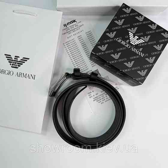 Чоловічий шкіряний брендовий ремінь Armani (304) чорний Київ