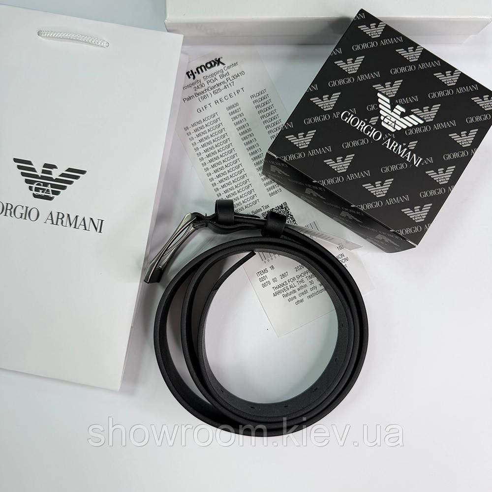 Чоловічий шкіряний брендовий ремінь Armani (304) чорний Київ - фото 4