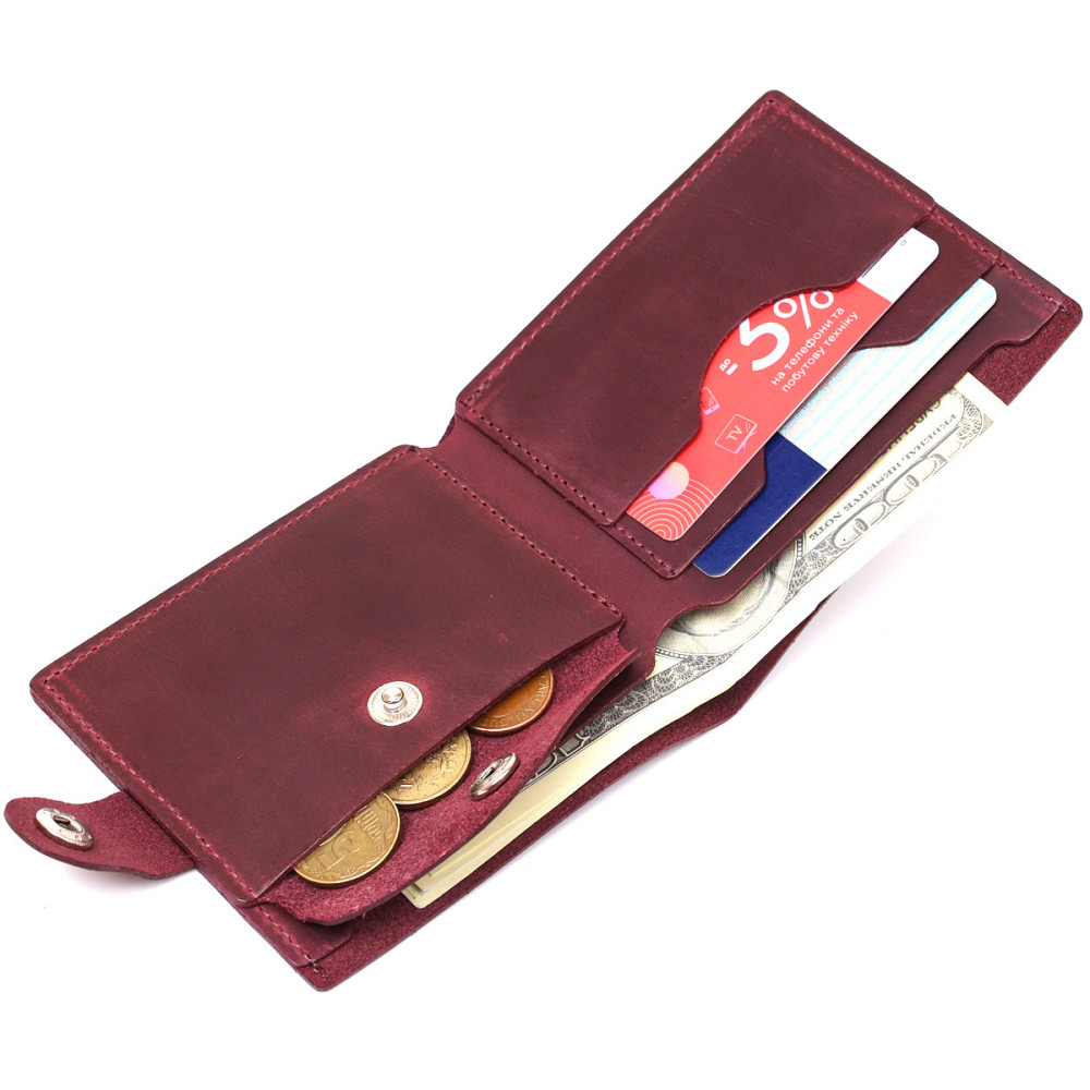 Шкіряне вінтажне портмоне Shvigel 16436 Бордовий Київ - фото 7