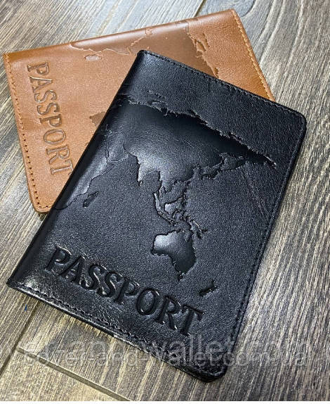 Жовта обкладинка на паспорт карта світу з гладкої шкіри ST Leather Чорний Київ - фото 1