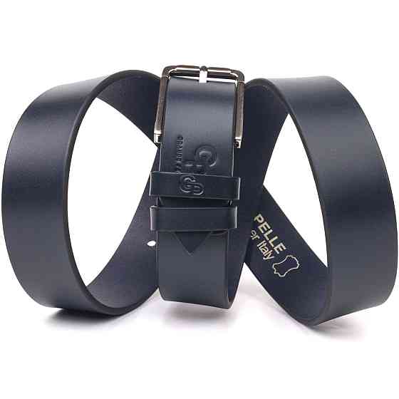 Классический брючный мужской ремень из натуральной кожи Grande Pelle 21451 Синий Киев