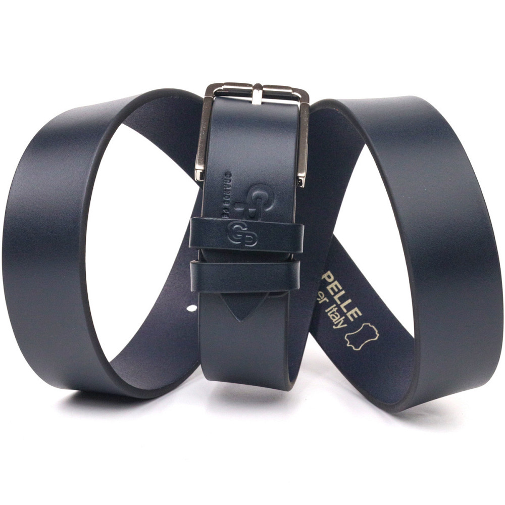 Классический брючный мужской ремень из натуральной кожи Grande Pelle 21451 Синий Киев - изображение 6