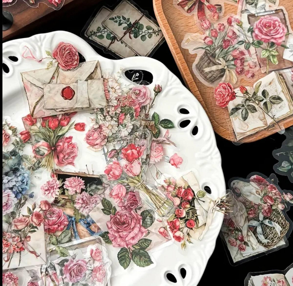 Набір вінтажних квіткових наліпок з трояндами та листами, 50 шт Київ - фото 2