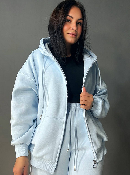 Костюм женский A-N 27066 спортивный оверсайз худи на молнии и джогеры голубой, голубой, S Киев - изображение 2