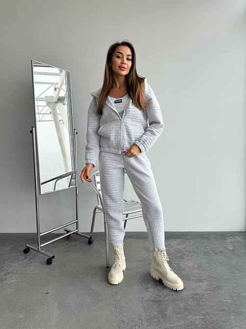 Жіночий прогулянковий костюм-трійка: кофта топ і штани Капітон Меланж, 46/48 Одеса - фото 1