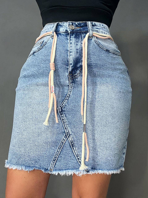 Юбка женская джинсовая Vanver 2037 короткая прямая с поясом стрейчевая голубая, голубой, 30, 30, 79 см, 101 см Киев - изображение 2