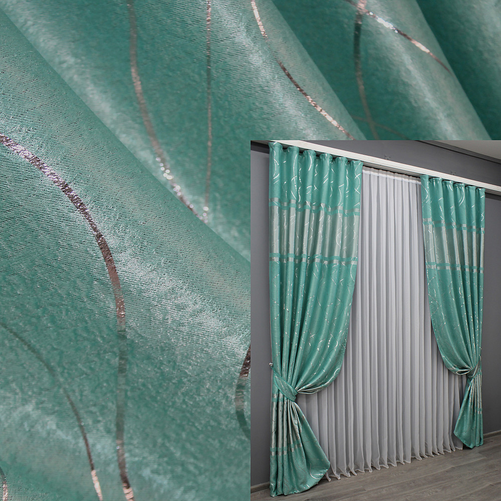 Комплект готових штор з тканини софт "Ліана" колір бірюзовий 464ш Київ - фото 1