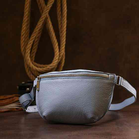 Кожаная удобная женская бананка Shvigel 16374 Голубой Киев