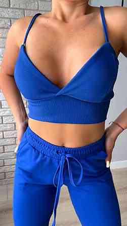 Жіночий повсякденний прогулянковий костюм-трійка: кофта топ і штани двонитка Електрик, 42/44 Одеса