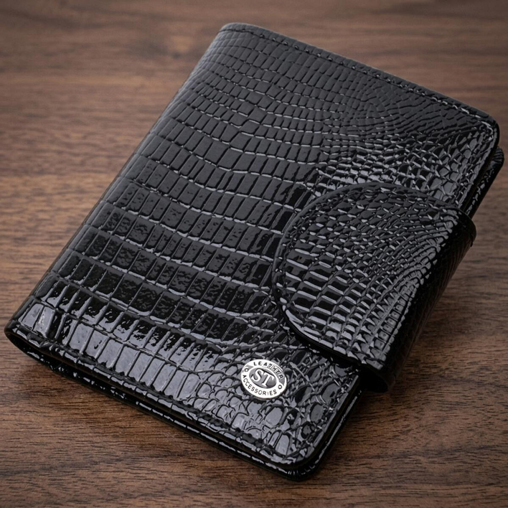 Кошелек для женщин среднего размера из натуральной лакированной кожи ST Leather 22686 Черный Киев - изображение 11