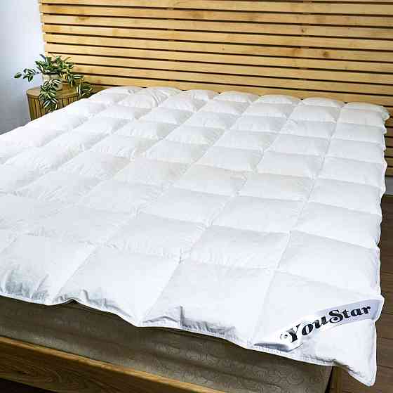 Ексклюзивна пухова Євро ковдра преміум якості YouStar 100% гусячий пух, Сатин, розмір 200х220 см (Білий) Суми