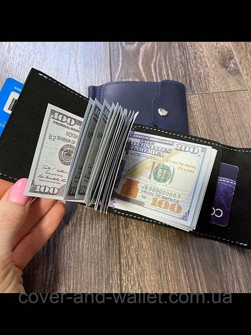 Гаманець затискач для грошей на кнопці із вінтажної шкіри чорного кольору Grande Pelle Київ - фото 8