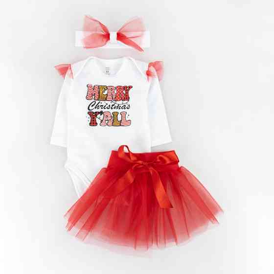 Новогодний трикотажный комплект для девочки Merry Cristmas рост 80 см (9 - 12 месяцев) Malena Белый с принтом Кривой Рог