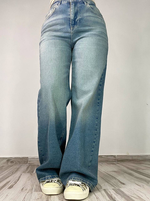 Джинси жіночі Zeo Basic 4741 palazzo jeans висока талія широкі палаццо стрейчеві вінтажні блакитні, блакитний, 40, 40, 82 см, 113 см Київ - фото 6