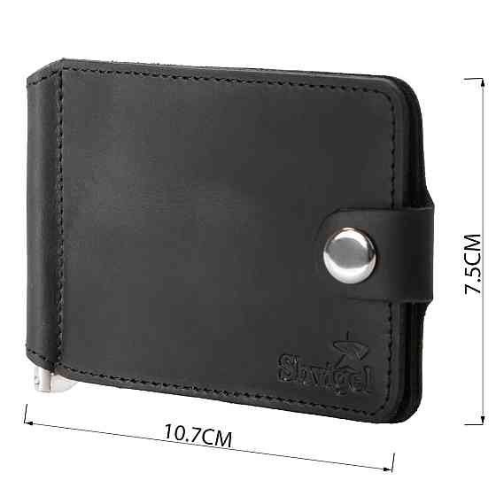 Затискач для купюр SHVIGEL 13787 з вінтажній шкіри Чорний Київ