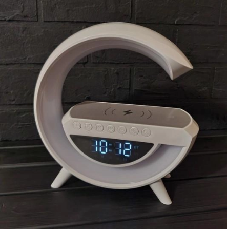 Портативная колонка + лампа + часы BT-3401 с функцией беспроводной зарядки (Белые) Винница