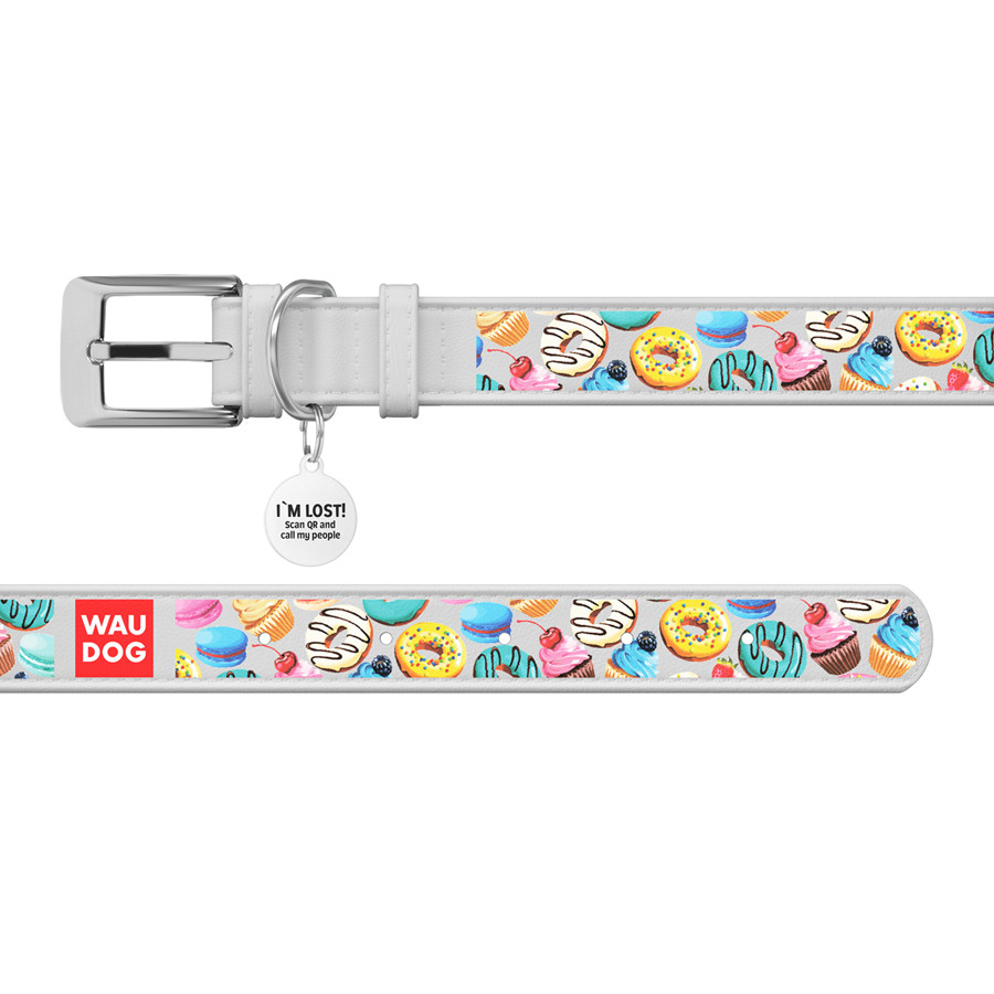 Нашийник для собак шкіряний WAUDOG Design з QR паспортом, малюнок "Пончики", L, Ш 25 мм, Дов 38 Коломыя - изображение 2