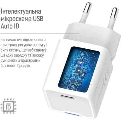 Зарядное устройство ColorWay GaN Mini 30W PD Port PPS USB-C white (CW-CHS054PD-WT) Винница