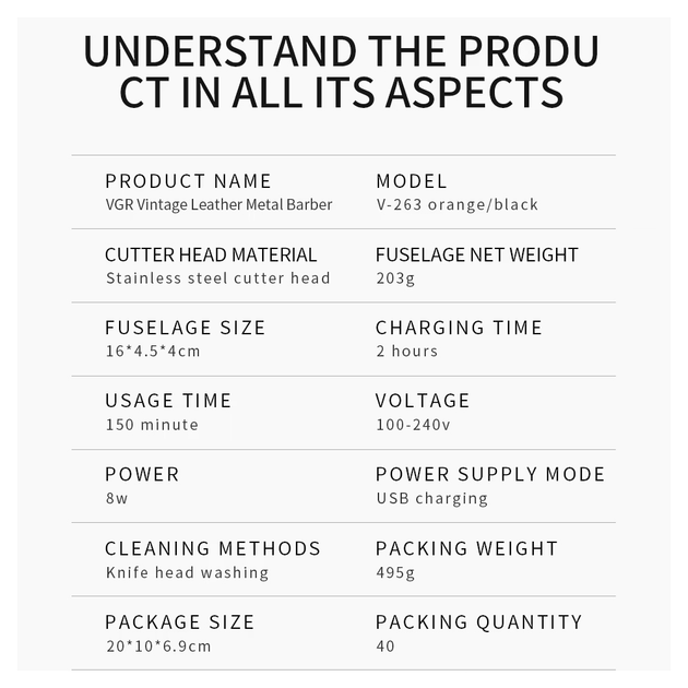 Тример акумуляторний для бороди VGR V-263 LED-дисплей (4 насадки) Вінниця - фото 4