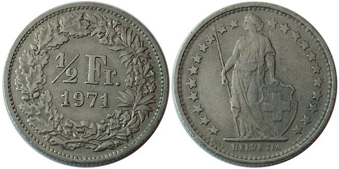 Швейцарія 1/2глада 1974,5,6,7,8,9 рік Гельвеція стоїть із копієм і щитом Полтава - фото 1