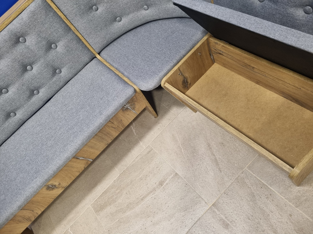 Маленький узкий обеденный кухонный уголок на кухню с раскладным столом и мягкими табуретками Дуб Флагшток Львов - изображение 7