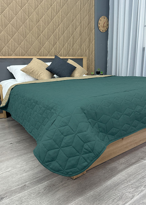 Покривало двостороннє Decorator Microfiber куб 180х215 см зелений з сірим (85-084) Київ - фото 8