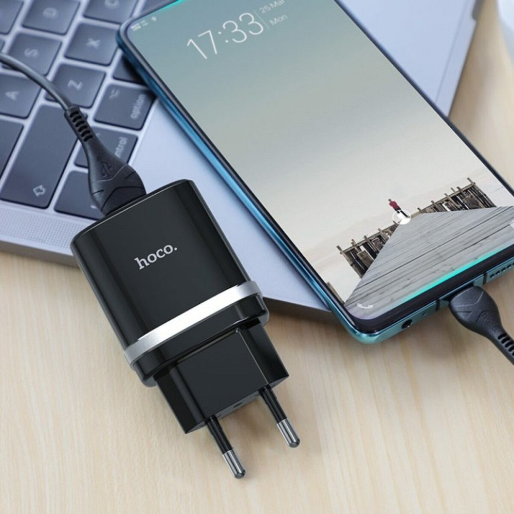 Мережевий зарядний пристрій HOCO C12Q Smart QC3.0 charger set(Type-C) 18W Black Киев - изображение 3
