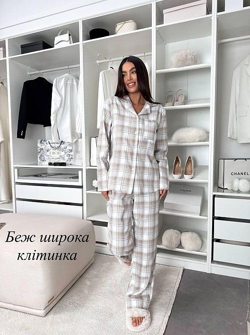 Женская домашняя повседневная в клетку пижама с фланели. Бежевий, 46/48 Одесса - изображение 8