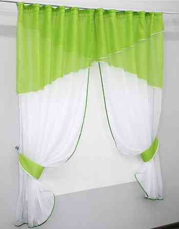 Кухонні штори VR-Textil № 091к з ламбрекеном і підв'язками салатовий з білим 280х170 см (52-0255) Київ
