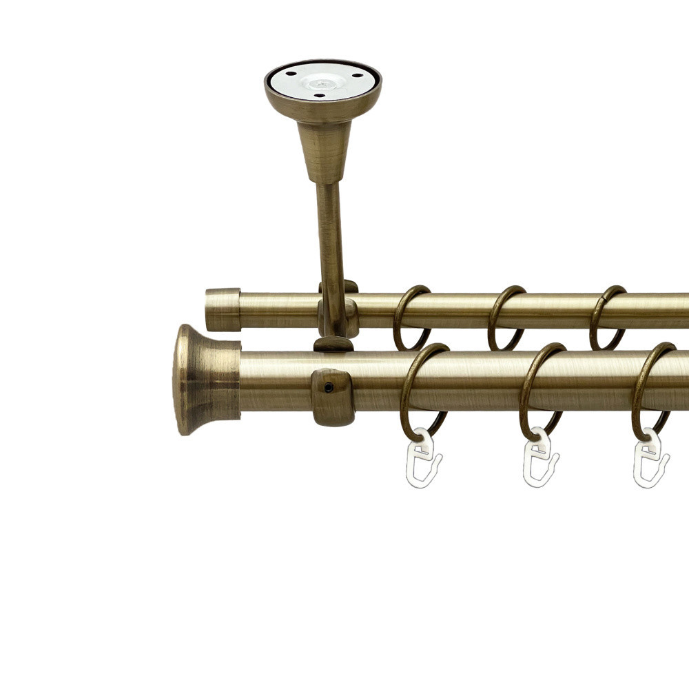 Карниз Orvit Дуо металевий дворядний відкритий до стелі гладка труба кільце металеве Антик 25\16 мм 240 см Львов - изображение 1