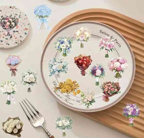 Набор наклеек букеты цветов 50 шт, декоративные виниловые стикеры цветы Киев