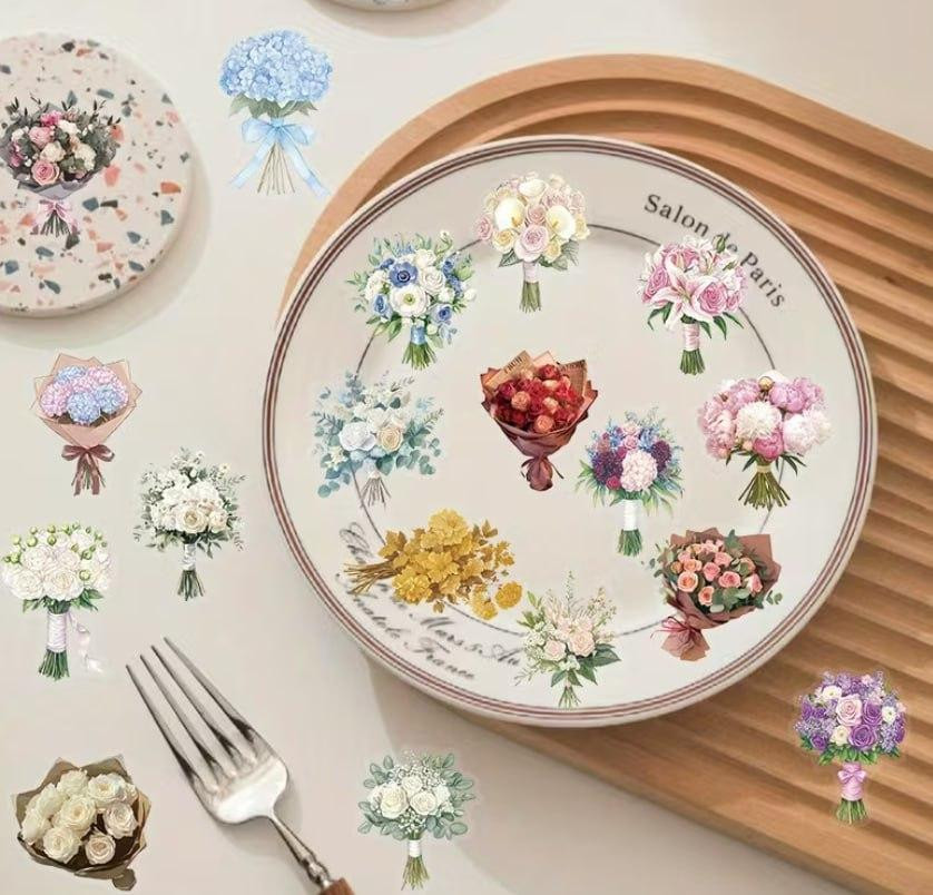 Набор наклеек букеты цветов 50 шт, декоративные виниловые стикеры цветы Киев - изображение 3