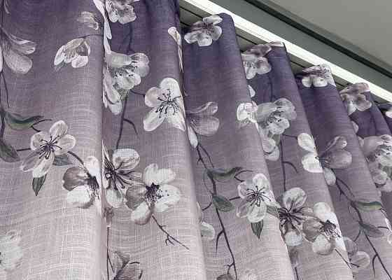 Тюль-штора лен с принтом цвет фиолетовый с белым 1877т Киев