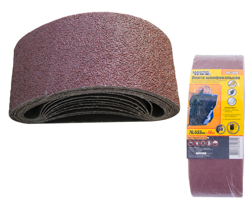 MASTERTOOL Стрічка шліфувальна MASTERTOOL зерно P60 76×533 мм 10 шт 08-2406 Киев - изображение 2