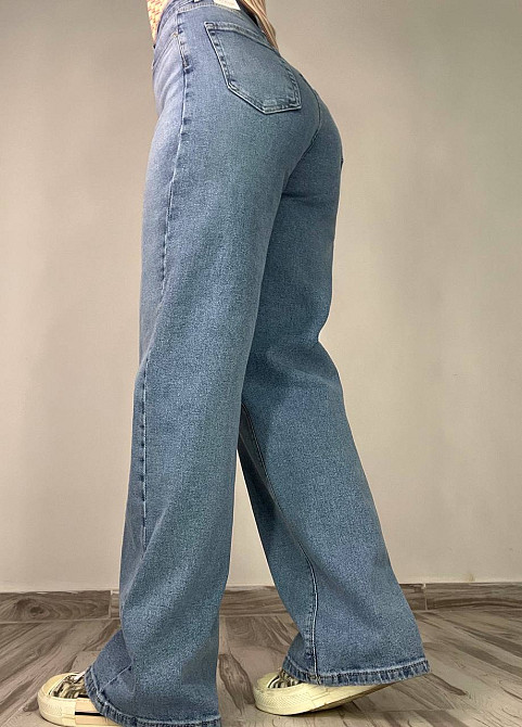 Джинси жіночі Zeo Basic 4742 palazzo jeans висока талія широкі палаццо стрейчеві блакитні, блакитний, 36, 36, 76 см, 105 см Київ - фото 12