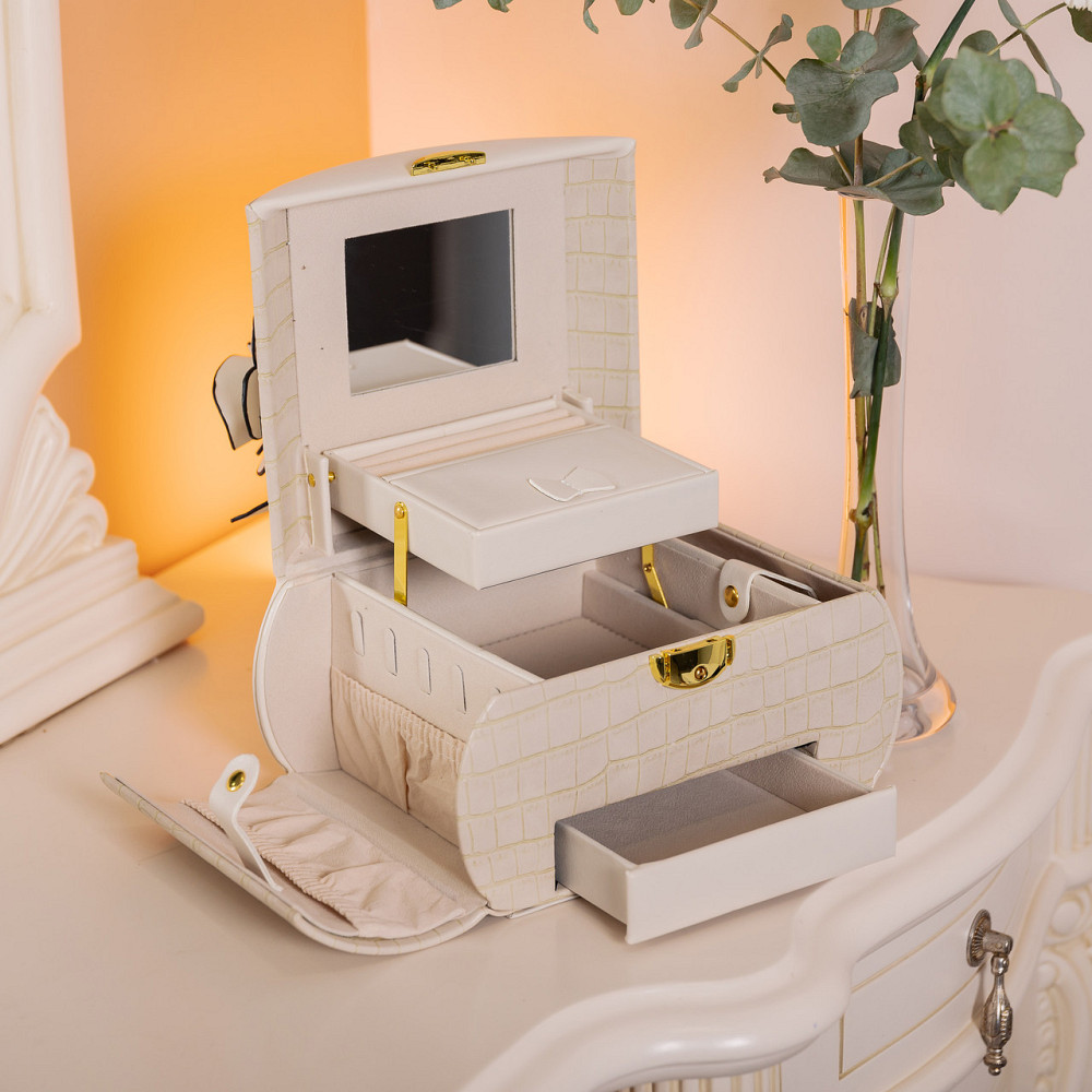 Шкатулка для украшений из эко кожи 3 яруса с замком органайзер для ювелирных изделий HP-5-21BE Киев - изображение 10