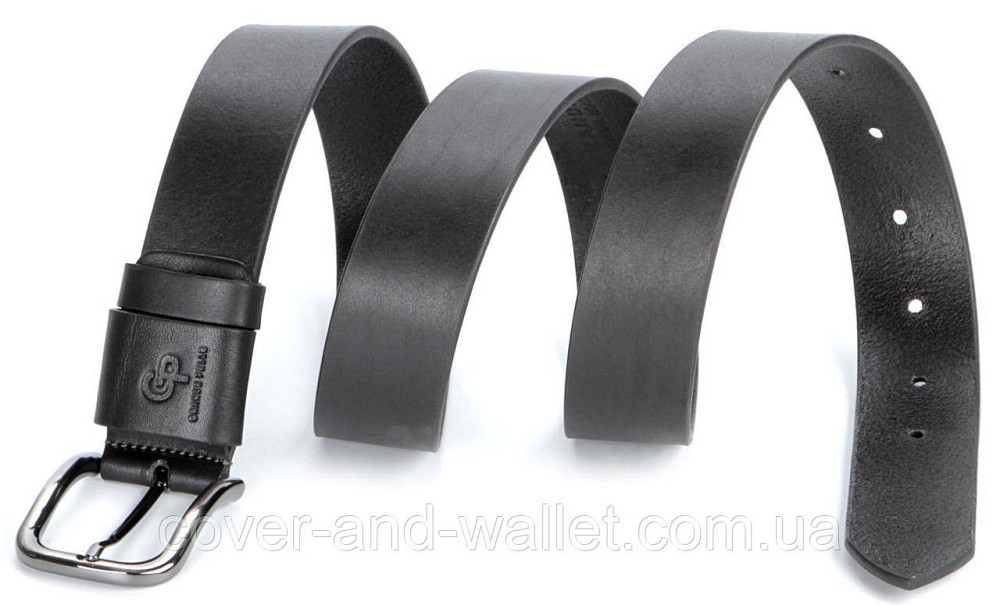 Стильний чоловічий ремінь із італійської шкіри чорного кольору під джинси Grande Pelle Casual Київ - фото 7