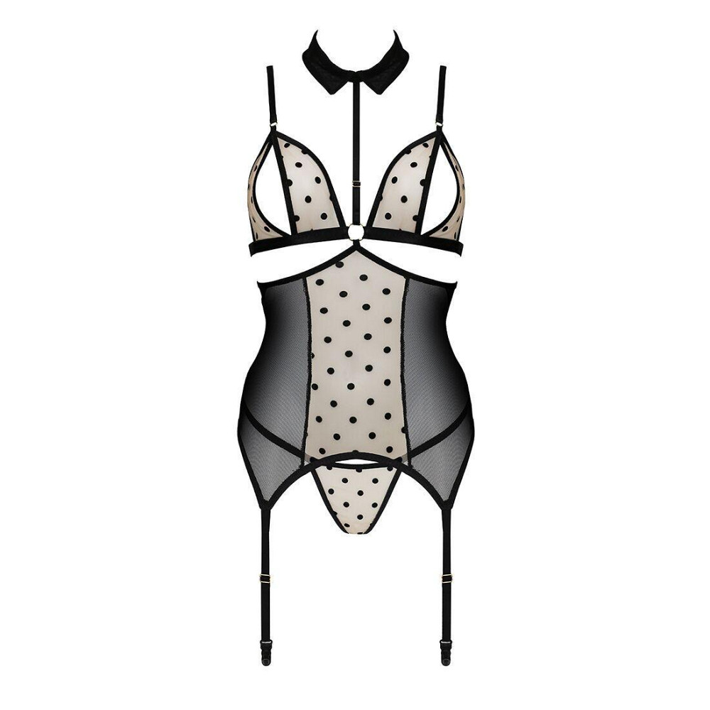 Корсет з відкритими грудьми Passion DOMINICA CORSET L/XL beige, пажі для панчіх, стрінги Sex Aura Київ - фото 3