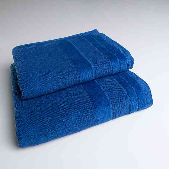 Комплект махровых полотенец с велюровым бордюром 2шт GM Textile 50х90см, 70х140см 500г/м2 (Синий) Сумы