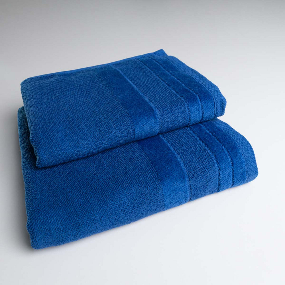 Комплект махровых полотенец с велюровым бордюром 2шт GM Textile 50х90см, 70х140см 500г/м2 (Синий) Сумы - изображение 1